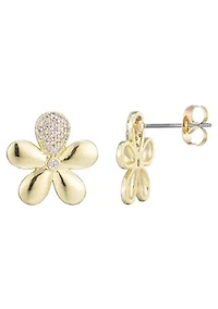 14k Gold Plated CZ Flower Petal Stud Earrings