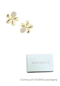 14k Gold Plated CZ Flower Petal Stud Earrings
