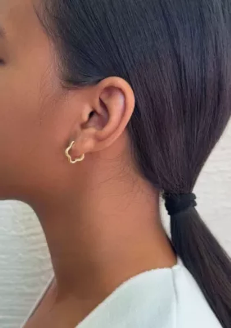 14k Gold Plated Flower Shaped Hoop Earrings
