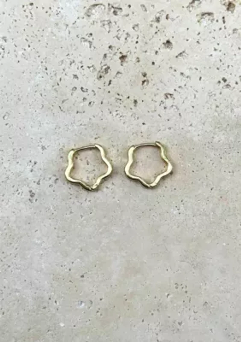 14k Gold Plated Flower Shaped Hoop Earrings