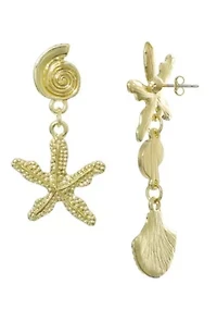 Gold Plated Starfish and Shell Drop Earrings