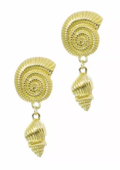 Gold Plated Swirl and Shell Drop Earrings