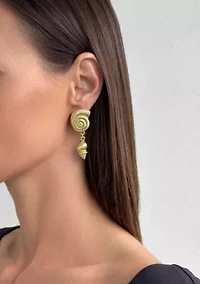 Gold Plated Swirl and Shell Drop Earrings