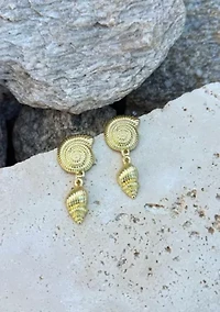 Gold Plated Swirl and Shell Drop Earrings