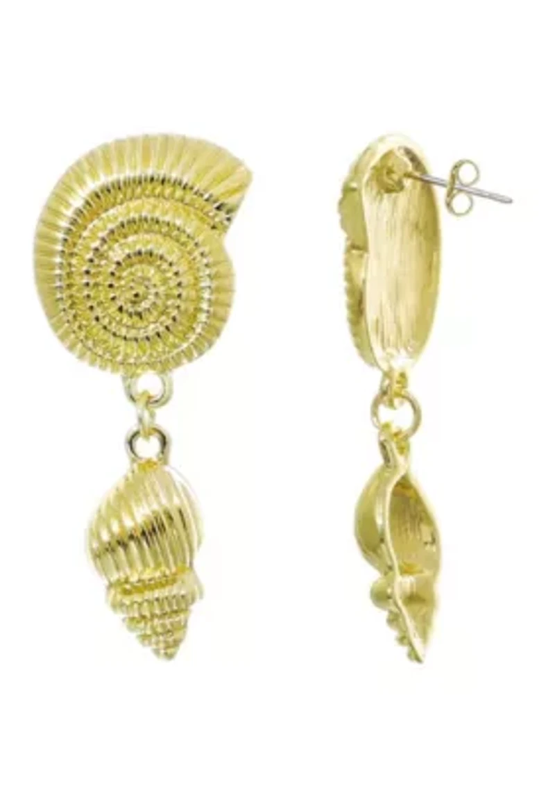 Gold Plated Swirl and Shell Drop Earrings