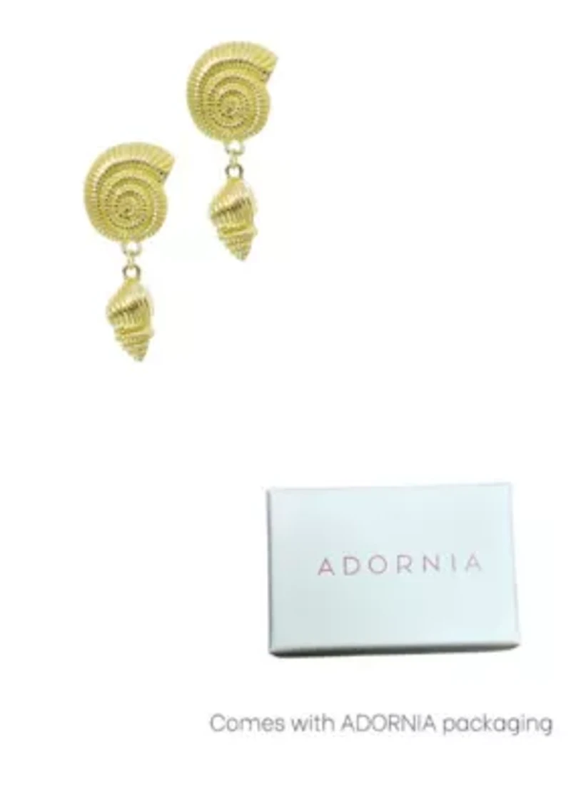 Gold Plated Swirl and Shell Drop Earrings