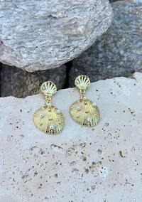 Gold Plated Pearl-Studded Shell Drop Earrings