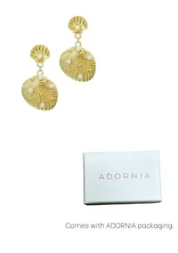 Gold Plated Pearl-Studded Shell Drop Earrings