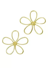 Gold Plated Oversized Flower Outline Statement Earrings