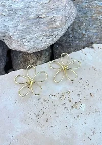Gold Plated Oversized Flower Outline Statement Earrings