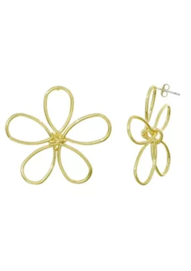 Gold Plated Oversized Flower Outline Statement Earrings