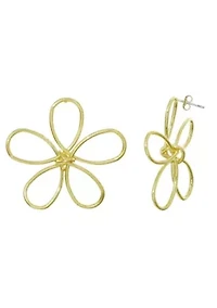 Gold Plated Oversized Flower Outline Statement Earrings