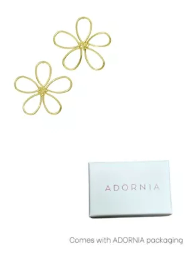 Gold Plated Oversized Flower Outline Statement Earrings