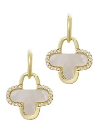 14k Gold Plated Mother of Pearl and CZ Clover Drop Earrings