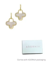 14k Gold Plated Mother of Pearl and CZ Clover Drop Earrings