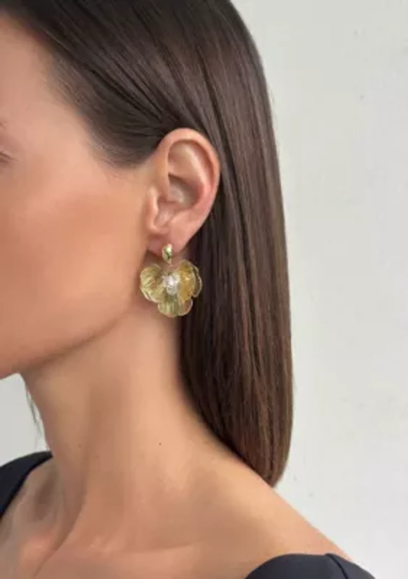 14k Gold Plated Crystal Flower Stud Earrings