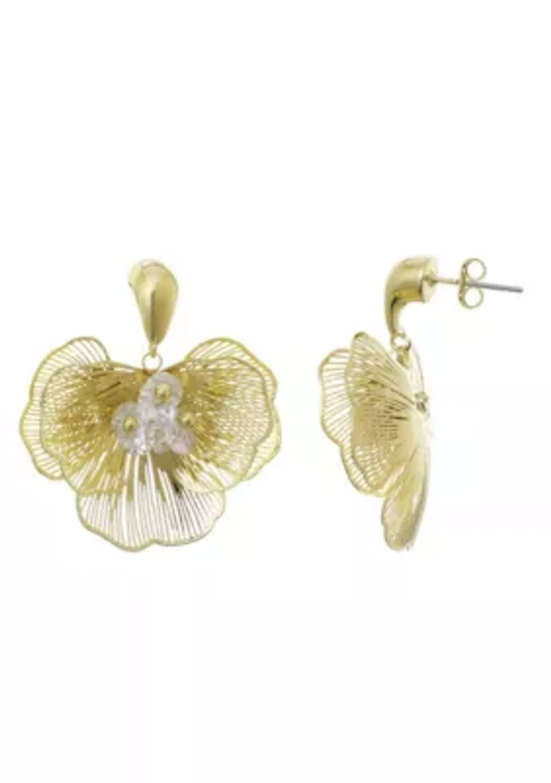 14k Gold Plated Crystal Flower Stud Earrings