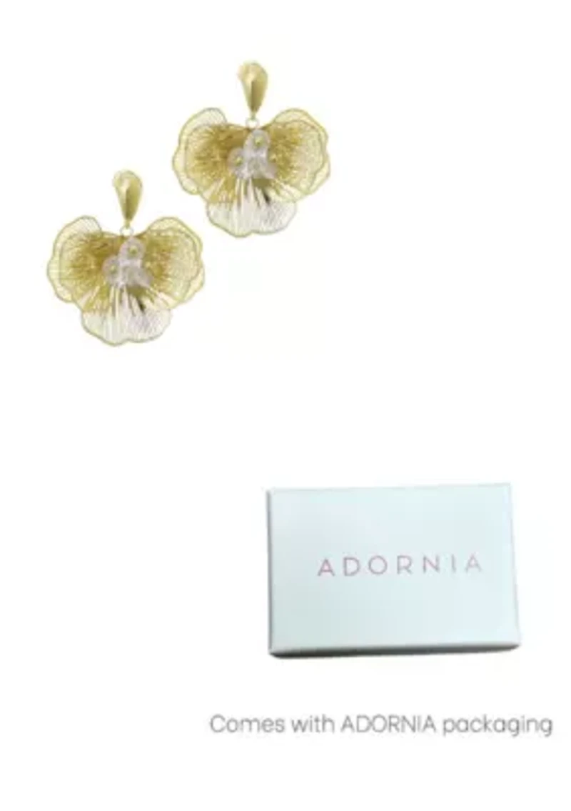 14k Gold Plated Crystal Flower Stud Earrings