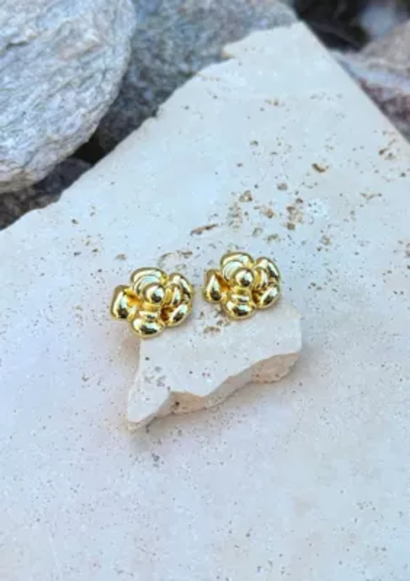 14k Gold Plated Camellia Stud Earrings