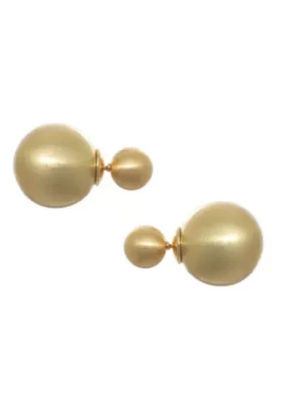 14k Gold Plated Matte Finish Double Ball Earrings