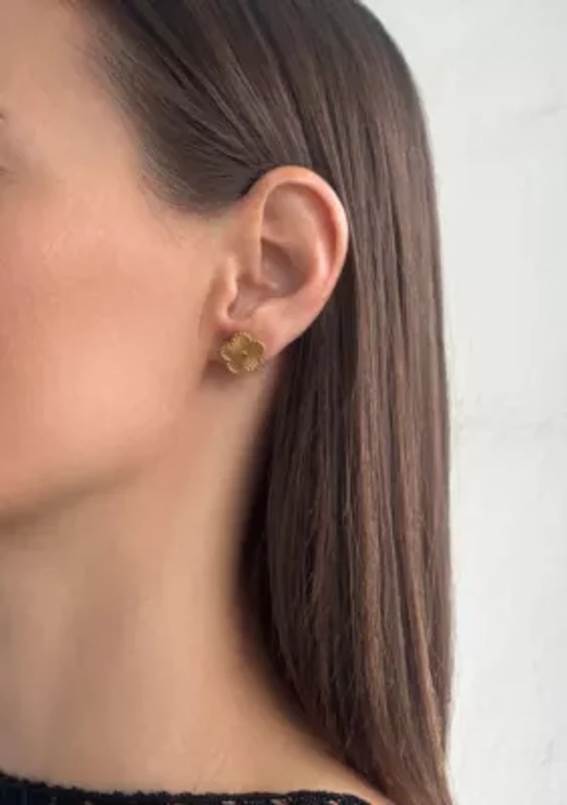 Tarnish Resistant 14k Yellow Gold Plated 5-Leaf Clover Stud Earrings