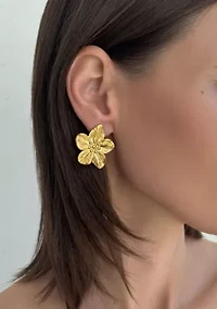 Tarnish Resistant 18k Gold Plated Statement Flower Studs