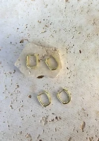 14k Gold Plated CZ 2-Piece Rectangle Huggie Earring Set