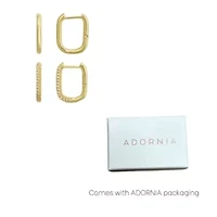14k Gold Plated CZ 2-Piece Rectangle Huggie Earring Set