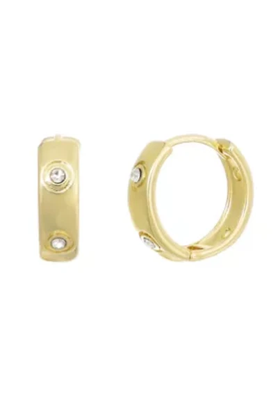 14k Gold Plated CZ-Dotted Hoop Earrings