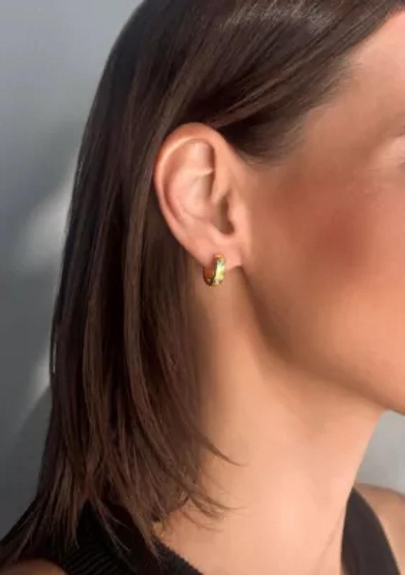 14k Gold Plated CZ-Dotted Hoop Earrings