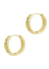 14k Gold Plated CZ-Dotted Hoop Earrings