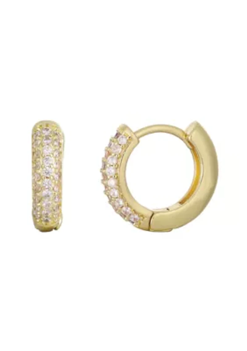 14k Gold Plated CZ Huggie Chubby Hoops