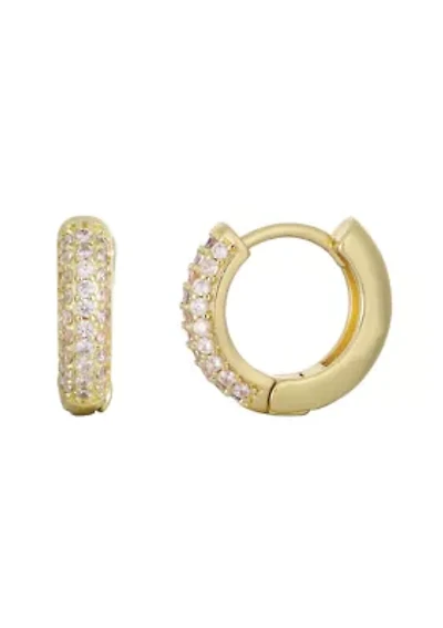 14k Gold Plated CZ Huggie Chubby Hoops
