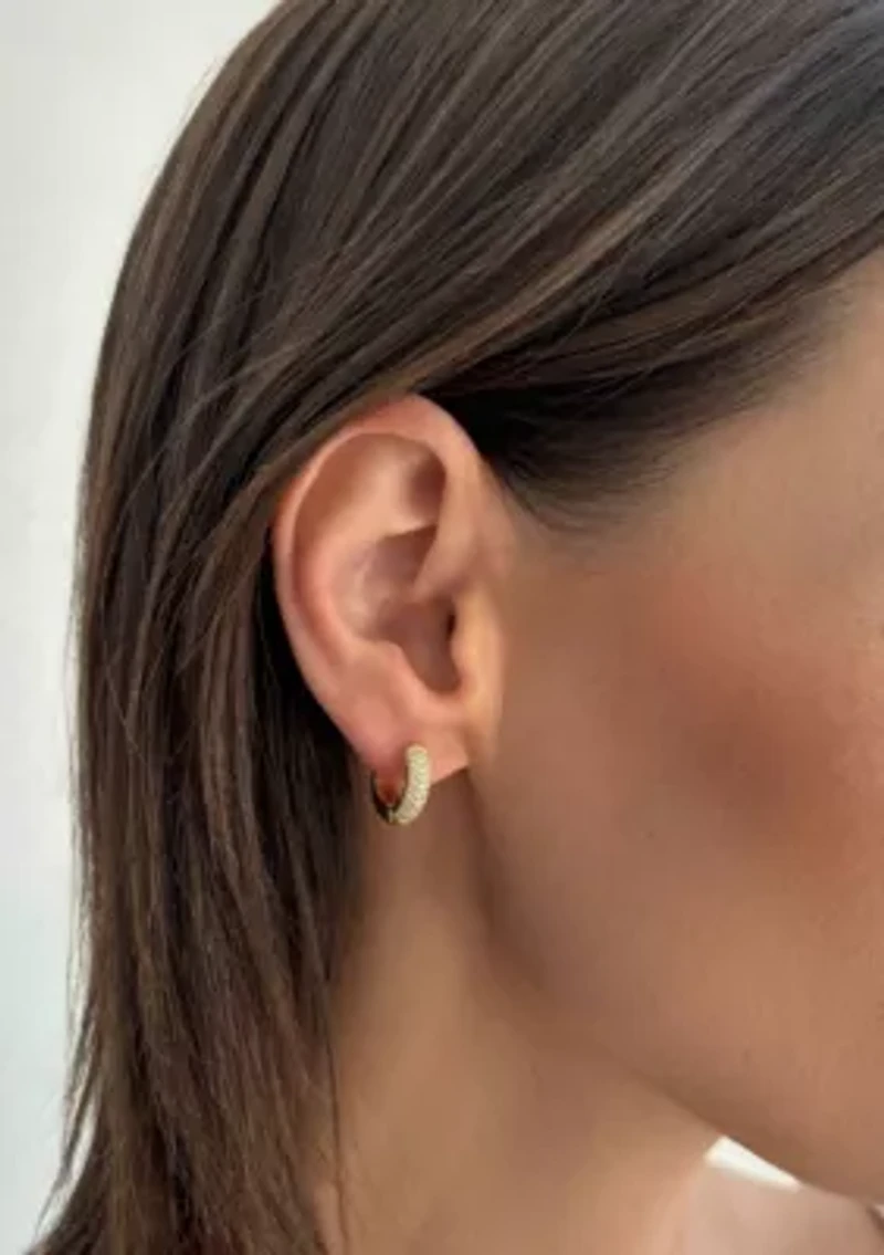 14k Gold Plated CZ Huggie Chubby Hoops