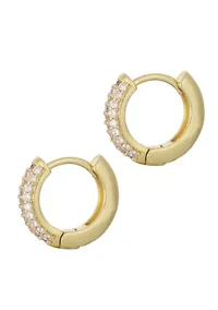 14k Gold Plated CZ Huggie Chubby Hoops