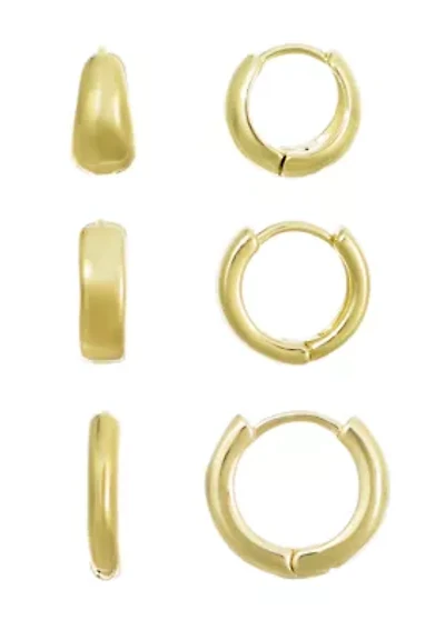 14k Gold Plated Huggie Hoop 3-Piece Earring Set