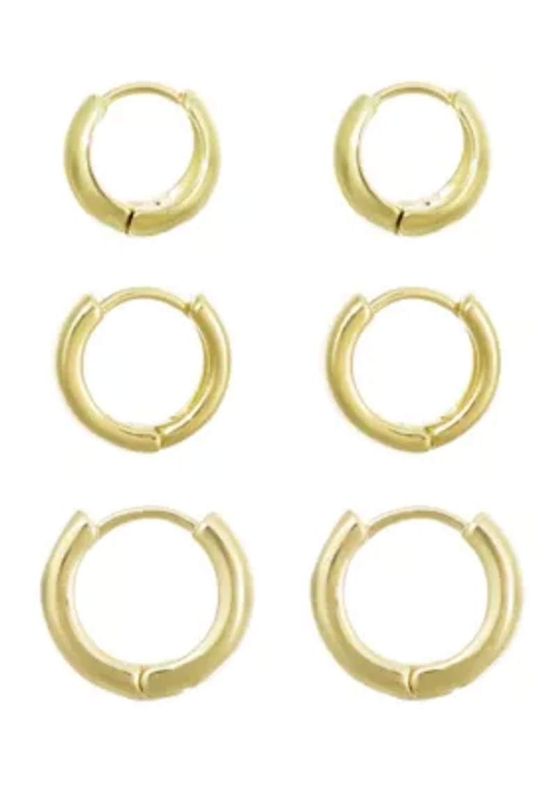 14k Gold Plated Huggie Hoop 3-Piece Earring Set