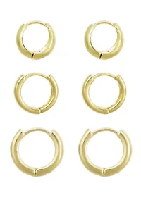 14k Gold Plated Huggie Hoop 3-Piece Earring Set