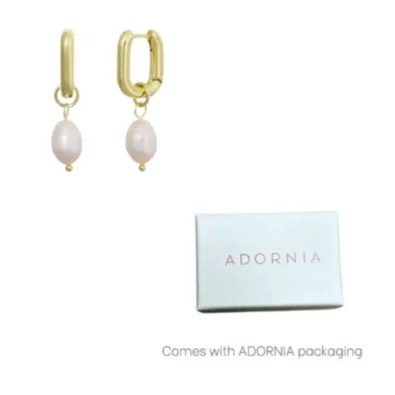 14k Gold Plated Detachable Freshwater Pearl Rectangle Huggie Hoops