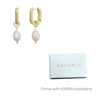 14k Gold Plated Detachable Freshwater Pearl Rectangle Huggie Hoops