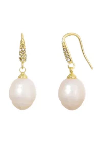 14k Gold Plated Freshwater Pearl CZ Drop Earrings