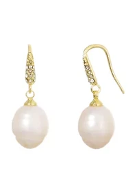 14k Gold Plated Freshwater Pearl CZ Drop Earrings