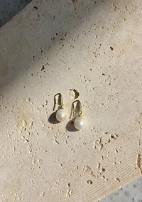 14k Gold Plated Freshwater Pearl CZ Drop Earrings
