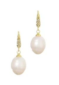 14k Gold Plated Freshwater Pearl CZ Drop Earrings