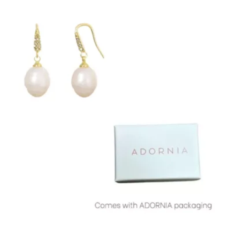 14k Gold Plated Freshwater Pearl CZ Drop Earrings
