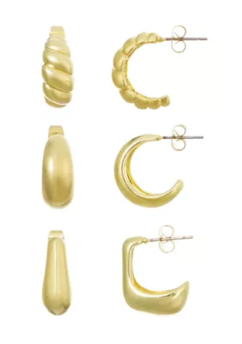 14k Gold Plated Chunky 3-Piece Hoop Earring Set
