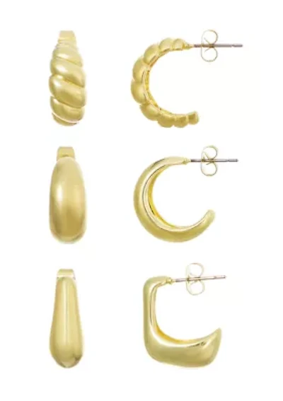 14k Gold Plated Chunky 3-Piece Hoop Earring Set