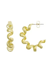14k Gold Plated Lightweight Coil Hoop Earrings
