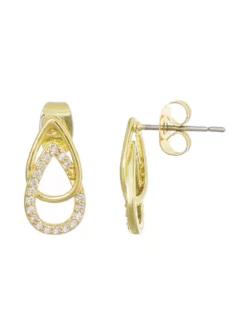 14k Gold Plated Overlap CZ Teardop Earrings