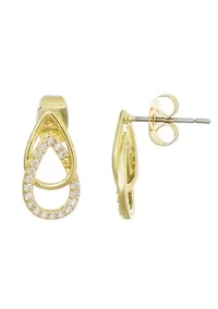14k Gold Plated Overlap CZ Teardop Earrings